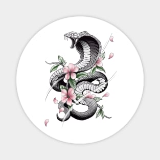 Fierce Cobra Tattoo Style with Cherry Blossoms Magnet